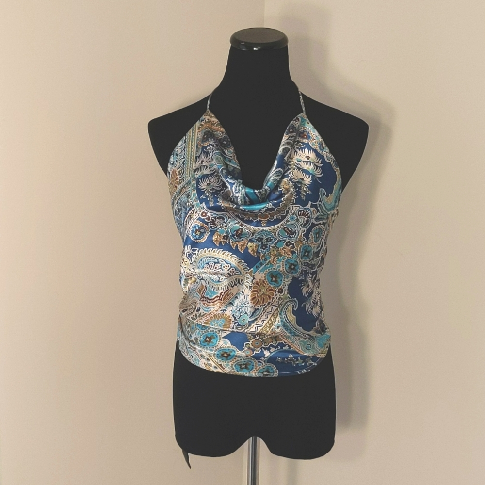 Rampage Open Back, Satin, Paisley and Floral Top, M, Excellent Used Condition